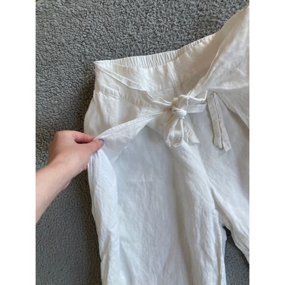 A New Day Pants Large Linen Wrap Cropped Stretch Pull On White Boho Beach L - Picture 3 of 16